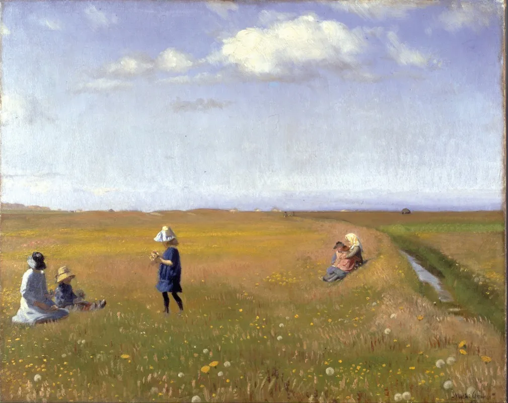 Children And Young Girls Picking Flowers In A Field North Of Skagen