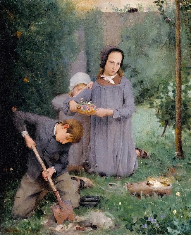 Children Burying A Bird