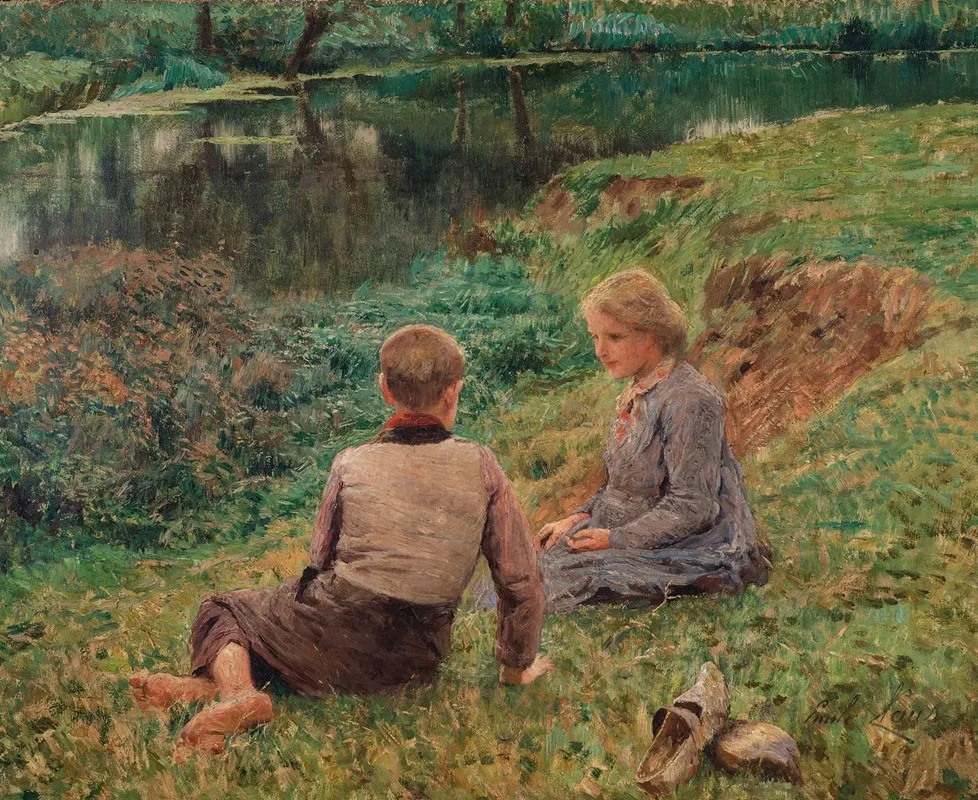 Children In A Landscape by Emile Claus - Canvas Print