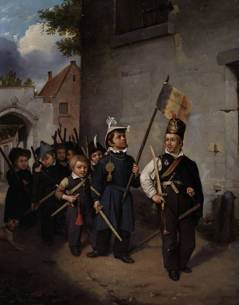 Children Playing Soldier by Henri Dillens - Canvas Print