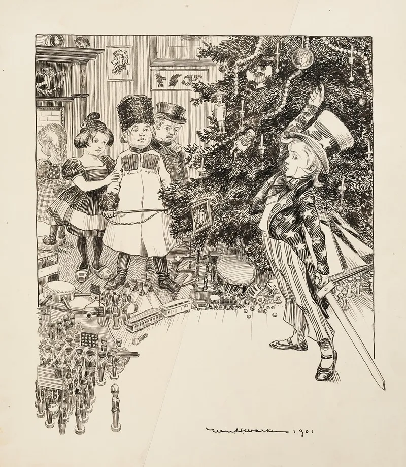 Children Representing Several Countries At Christmas With The Presents On The Floor