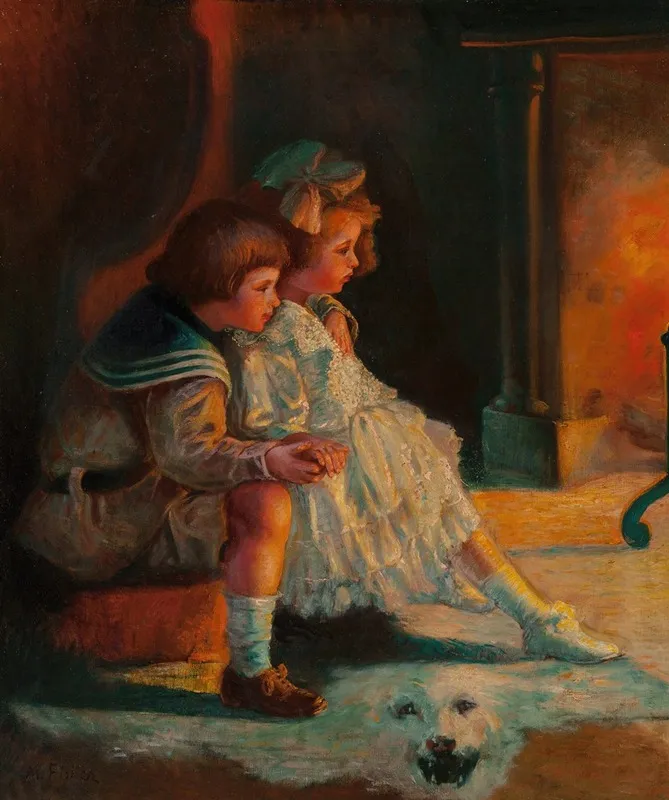 Children Warmed By Fire