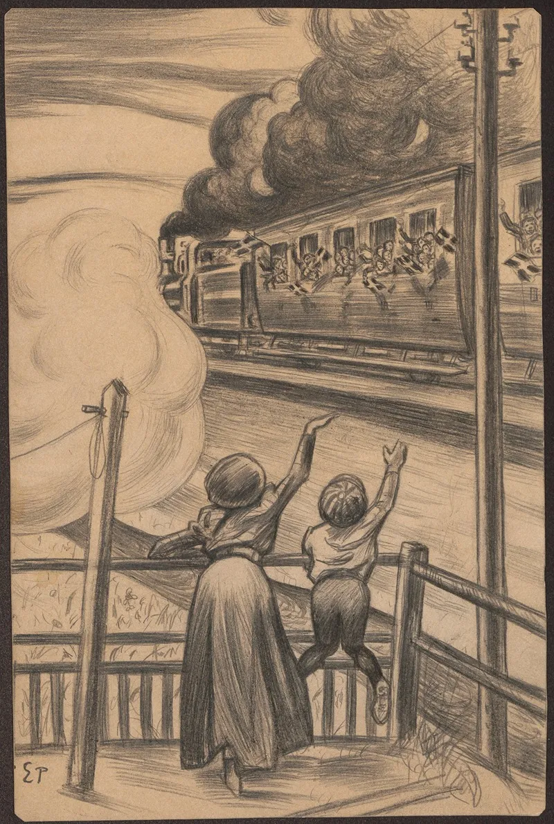 Children Wave Goodbye To People In Sckiltog Who Wave Enthusiastically Out Of The Window