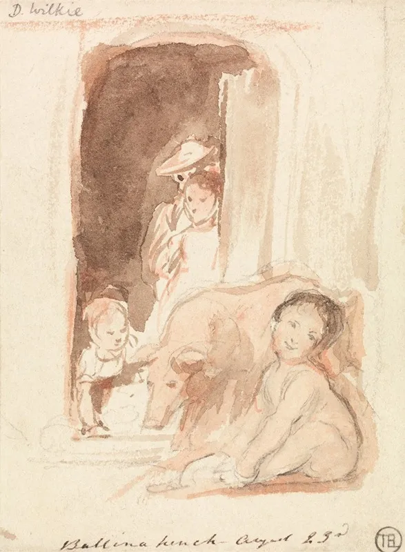 Children With Pig At A Doorway In Ballynahinch Ireland