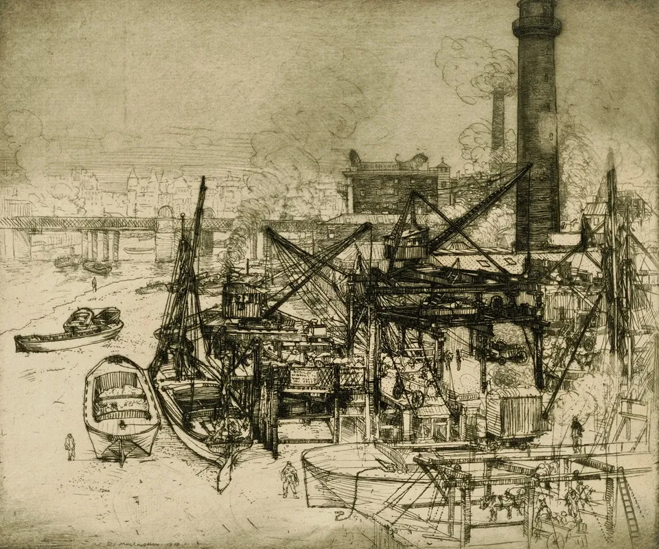 Chimneys And Cranes On The Thames