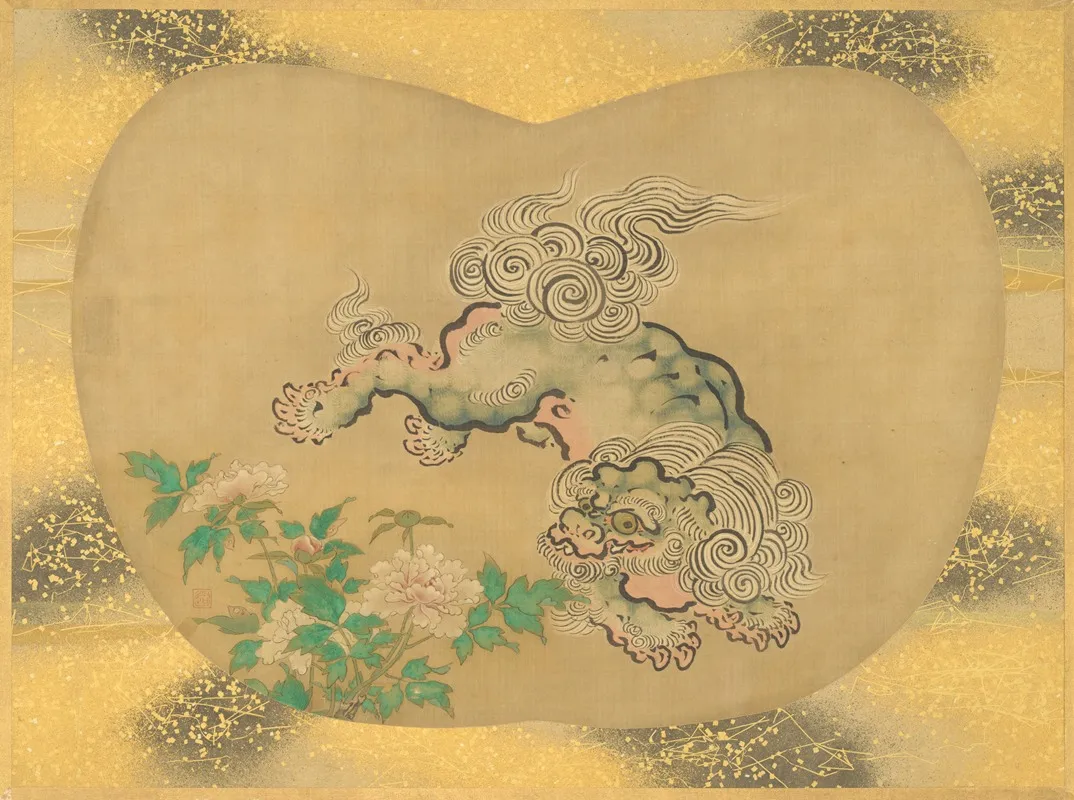 Chinese Lion And Peonies by Kanō Tsunenobu - Canvas Print