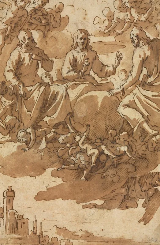 Christ In Glory With Two Saints by Marcantonio Bassetti - Canvas Print