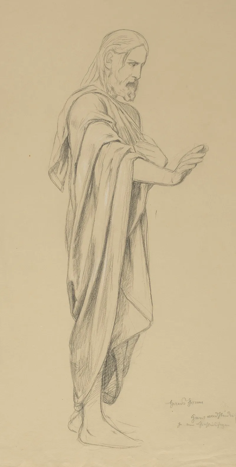 Christ With His Right Hand Outstretched Depicted In Profile In A Standing Position