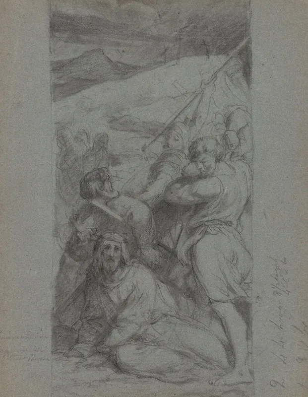 Christs Fall Under The Cross by Jean Antoine Verschaeren - Canvas Print