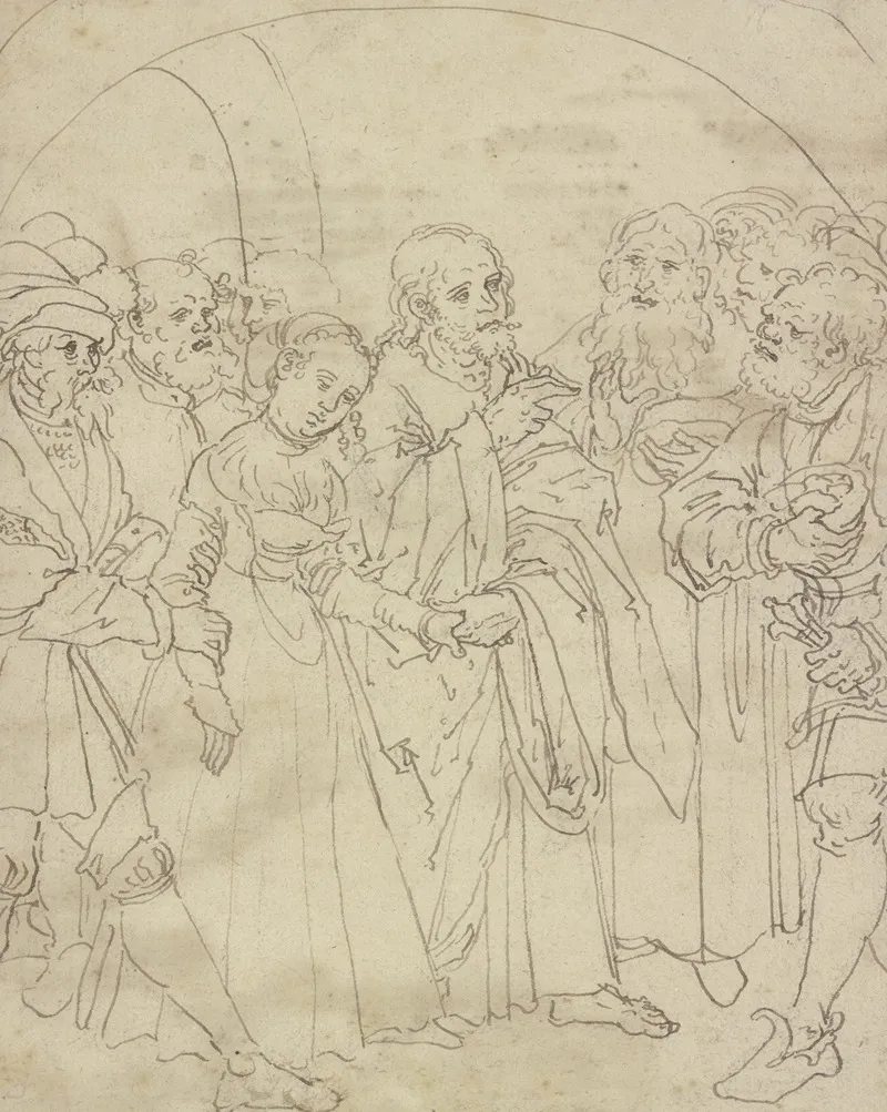 Christus Und Die Ehebrecherin 3 by Lucas Cranach the Elder - Canvas Print