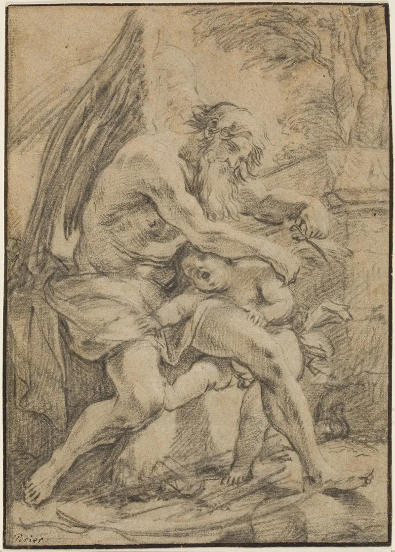 Chronos Schneidet Amor Die Flugel by François Perrier - Canvas Print