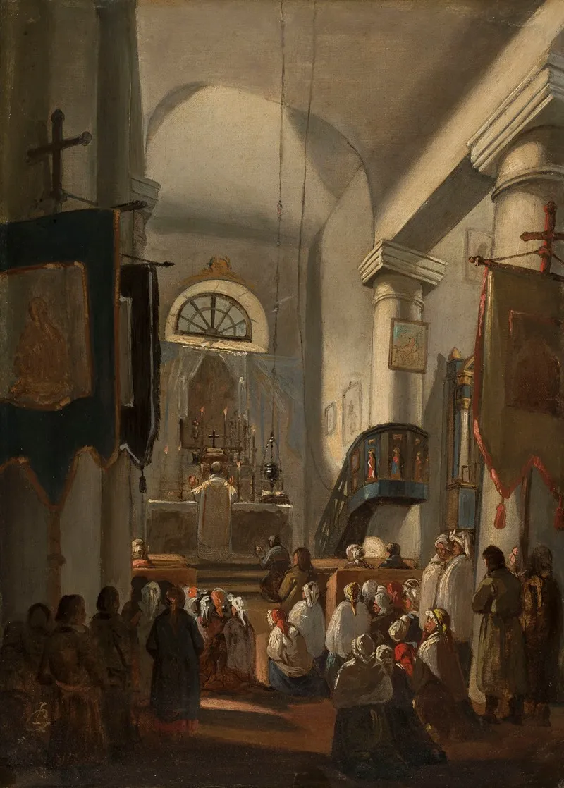 Church Interior With Staffage