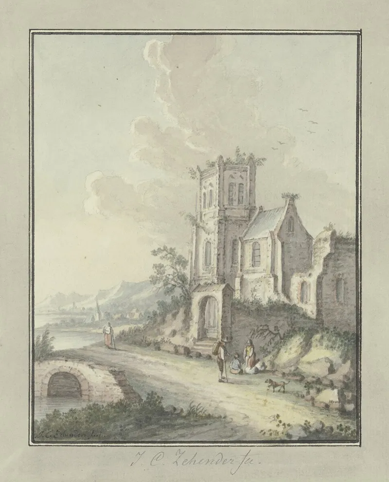 Church Ruins By The Water by Johann Caspar Zehender - Canvas Print