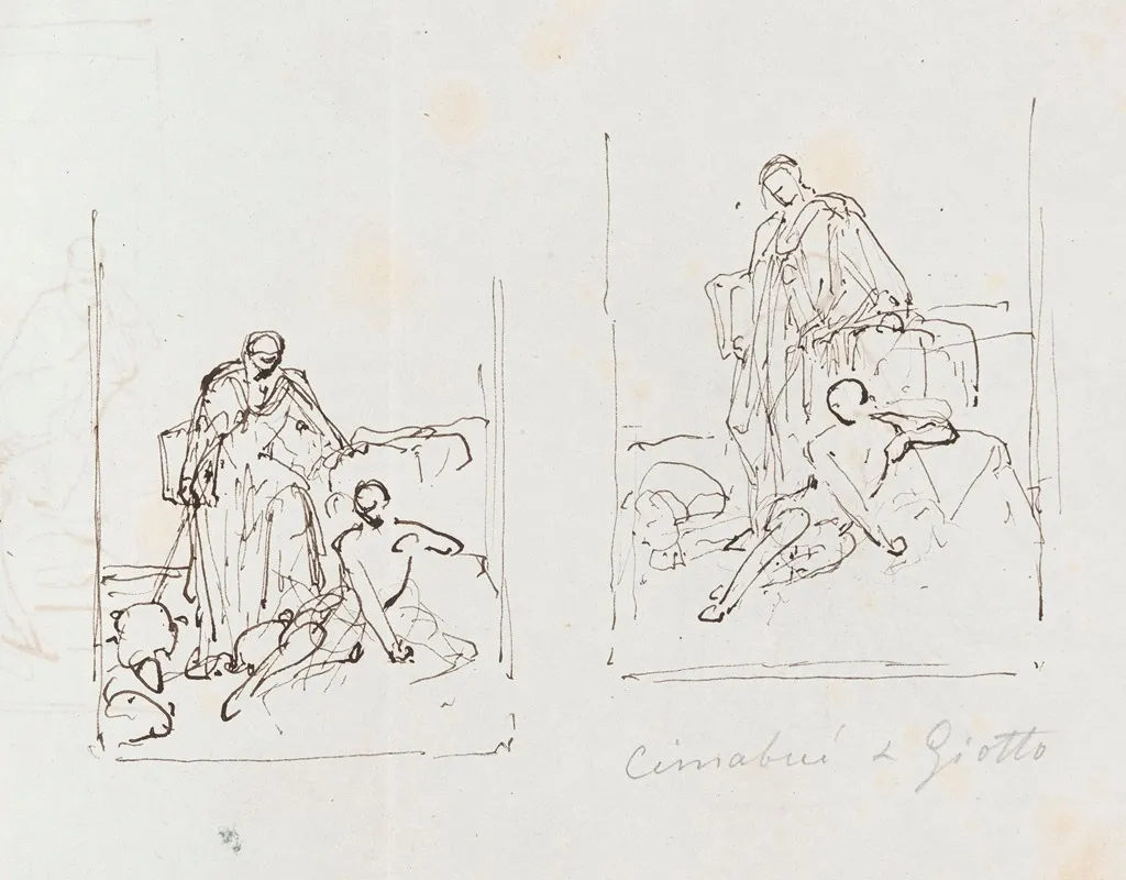 Ciambue And Two Studies For Giotto Di Bondone Draws His Sheep In The Sand