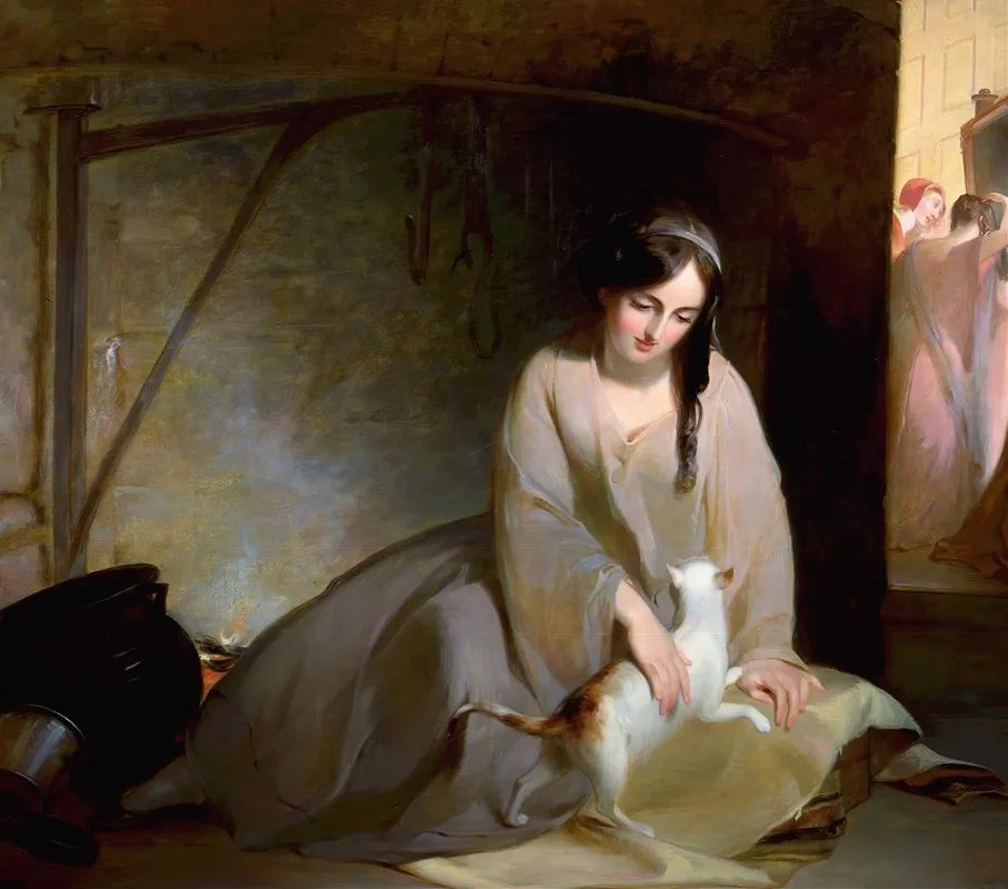 Cinderella At The Kitchen Fire by Thomas Sully - Canvas Print