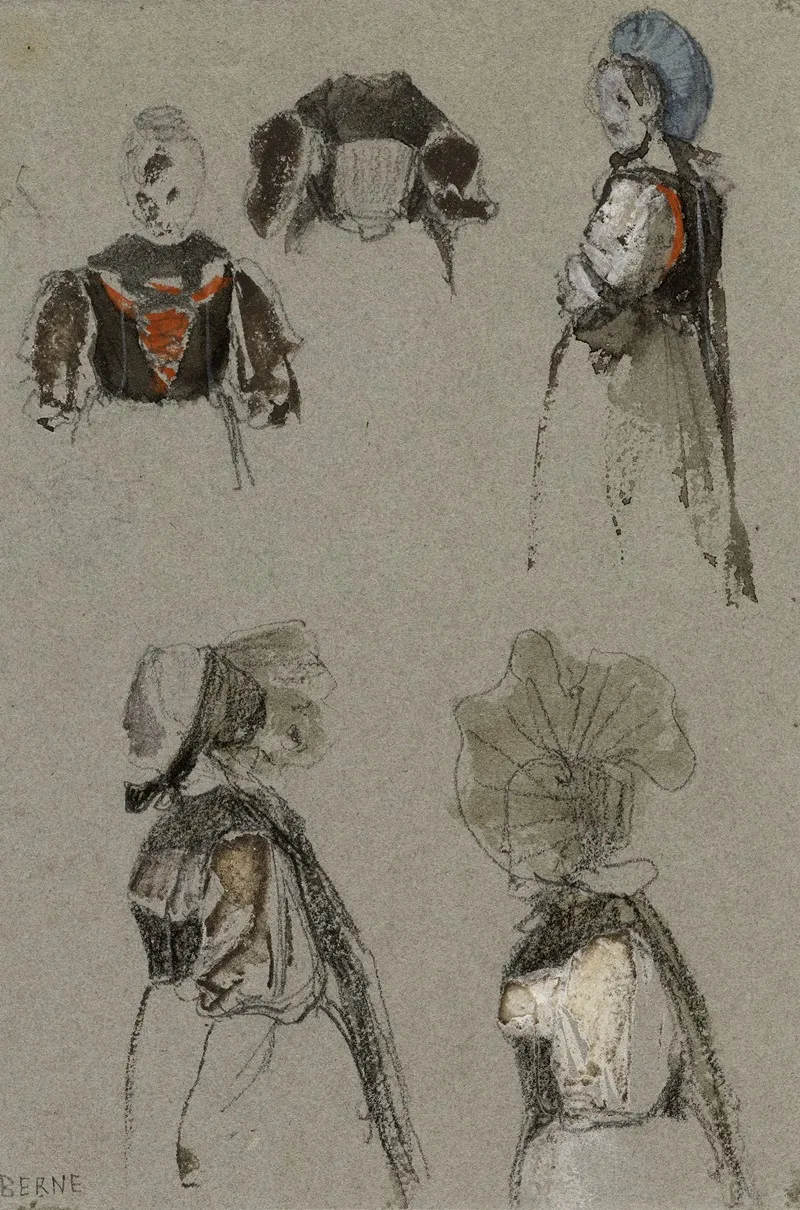 Cinq Etudes De Costumes Feminins Profil Et Face by René Marjolin - Canvas Print