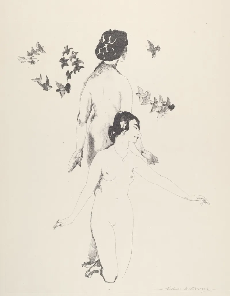 Circling Doves by Arthur Bowen Davies - Canvas Print