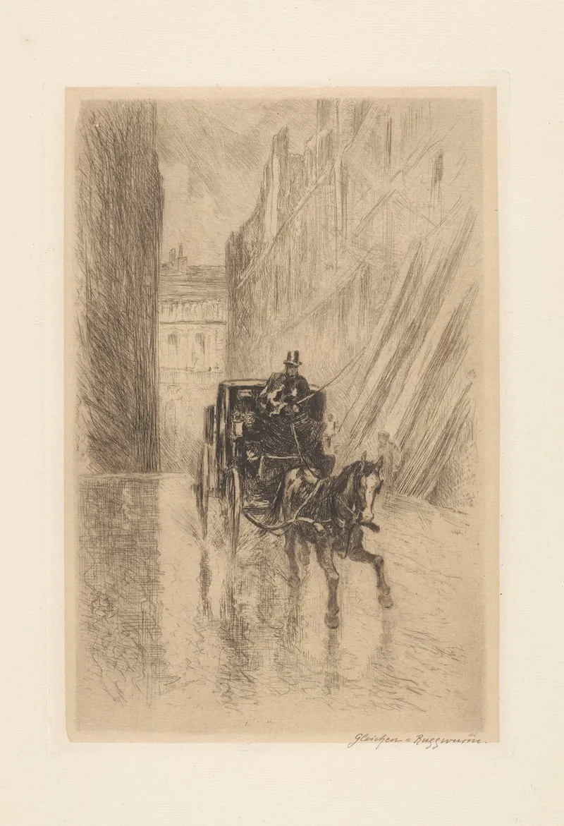 City Landscape With A Horse Cab by Heinrich-Ludwig von Gleichen-Russworm - Canvas Print