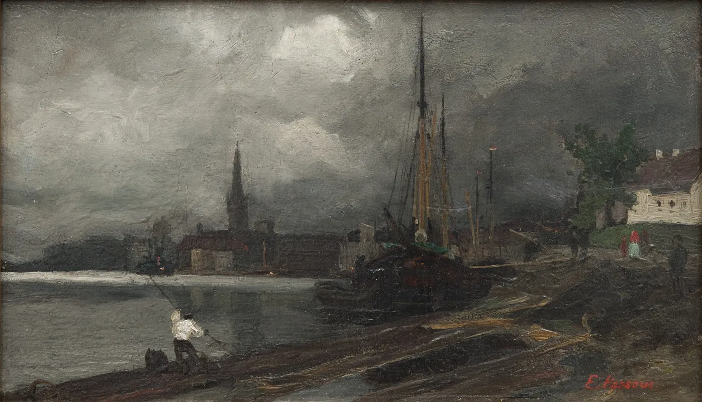 City View With Harbor Study by Edvard Perséus - Canvas Print