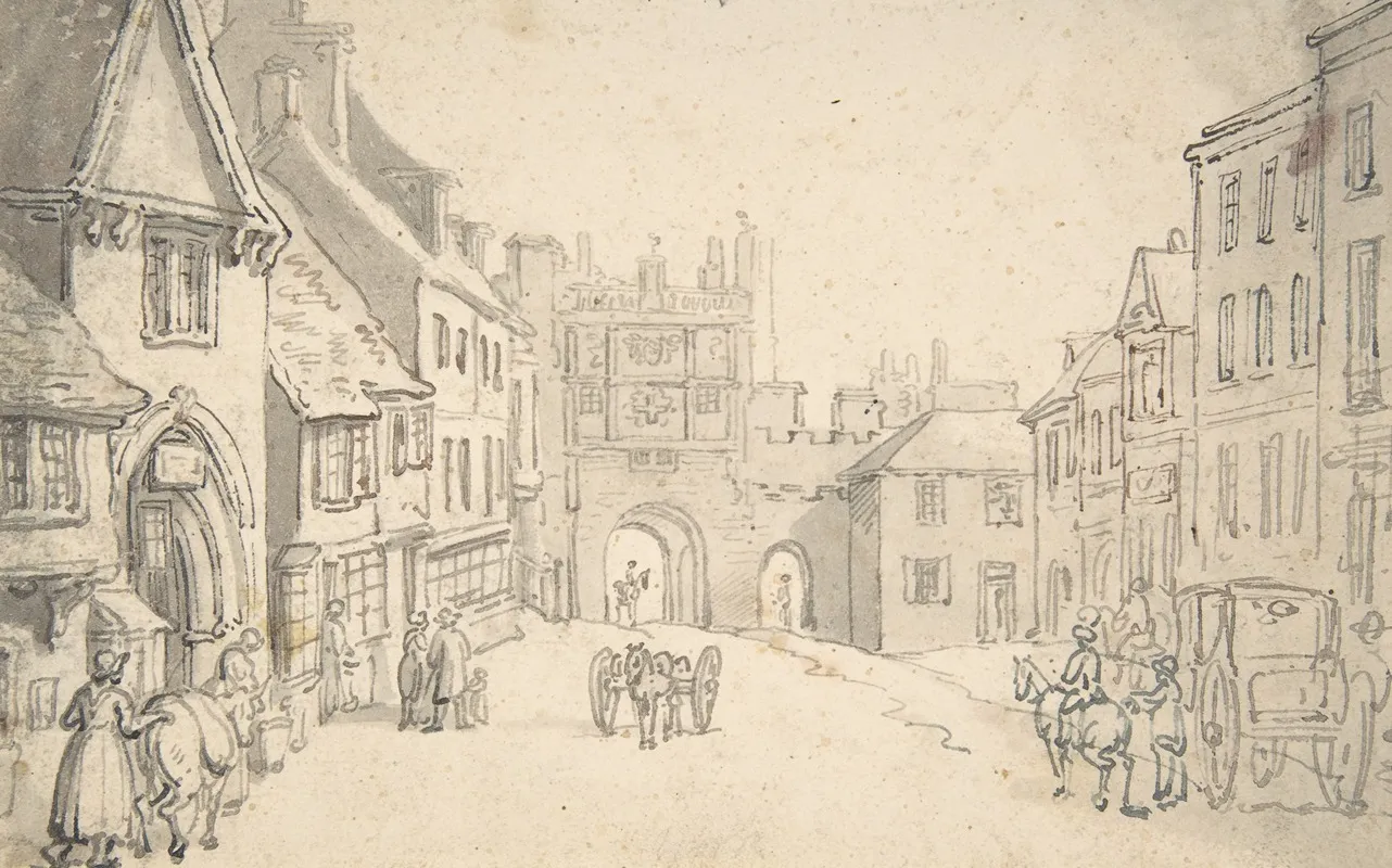 City View With Medieval Gate Perhaps York by Thomas Rowlandson - Canvas Print