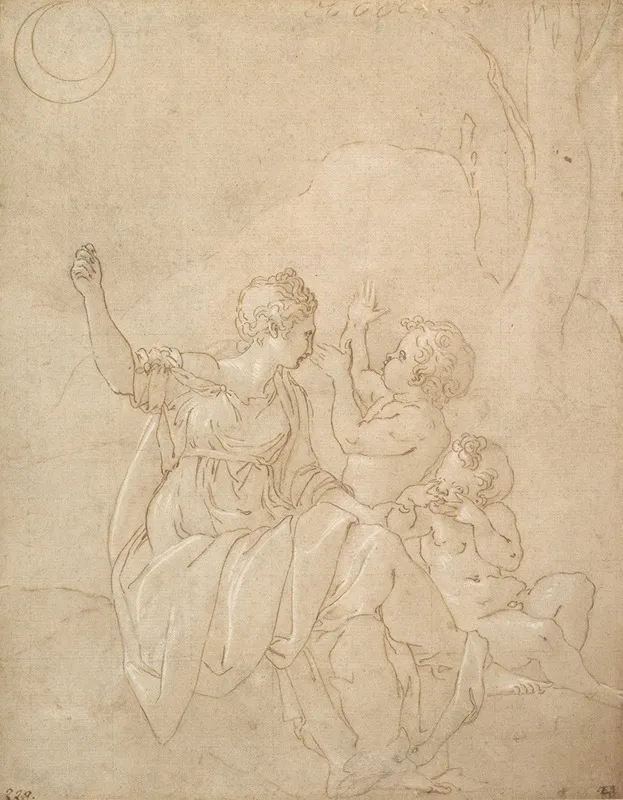 Classical Female Figure Diana Or Venus With Two Infants by Francesco Primaticcio - Canvas Print