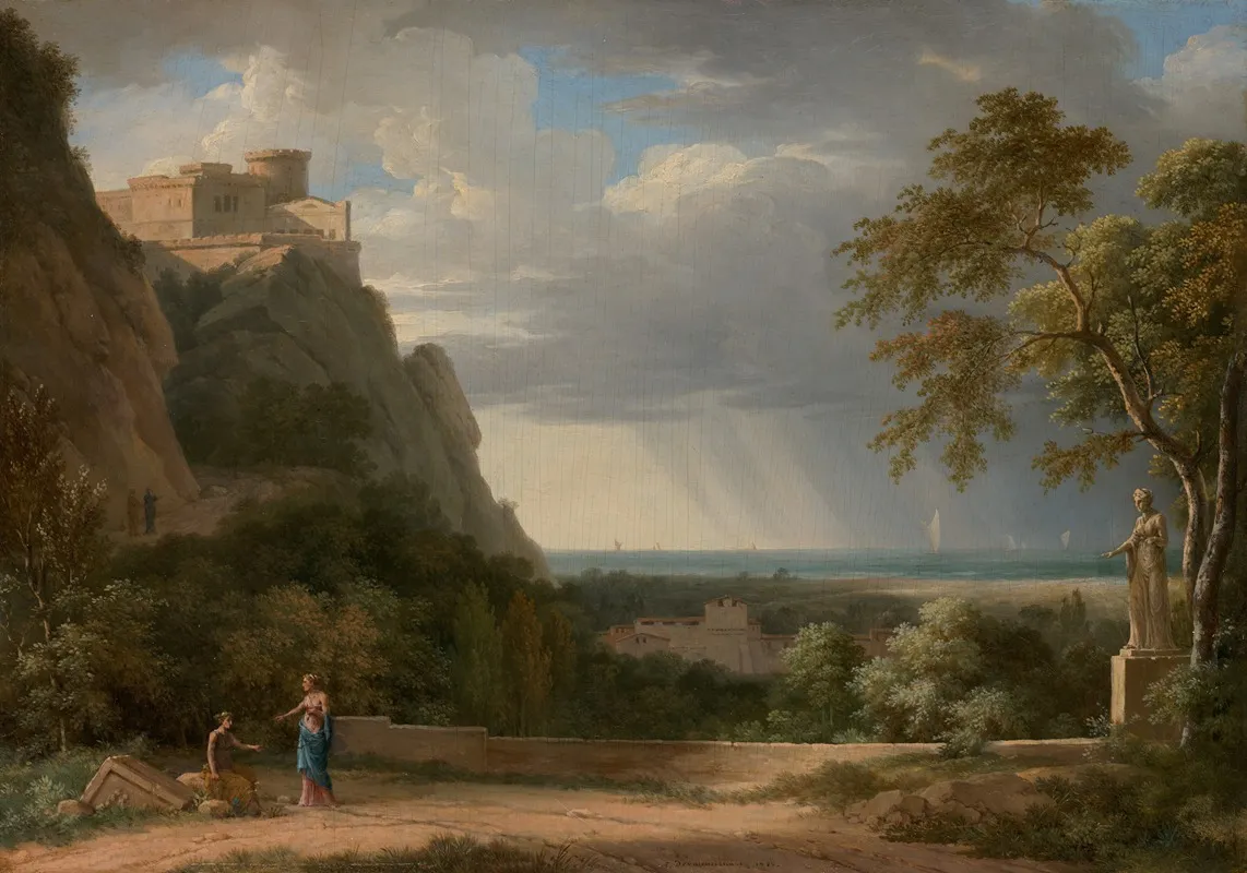 Classical Landscape With Figures And Sculpture by Pierre-Henri de Valenciennes - Canvas Print