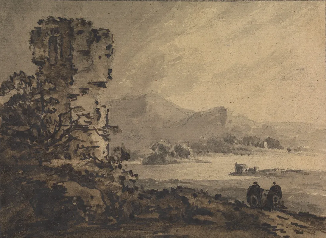Classical Landscape With Two Figures On Horseback At Right