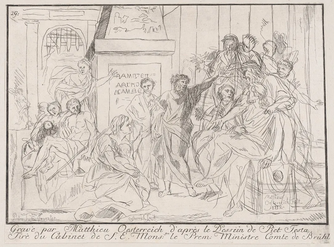 Classical Scene Of Figures Gathered Around An Orator At Right