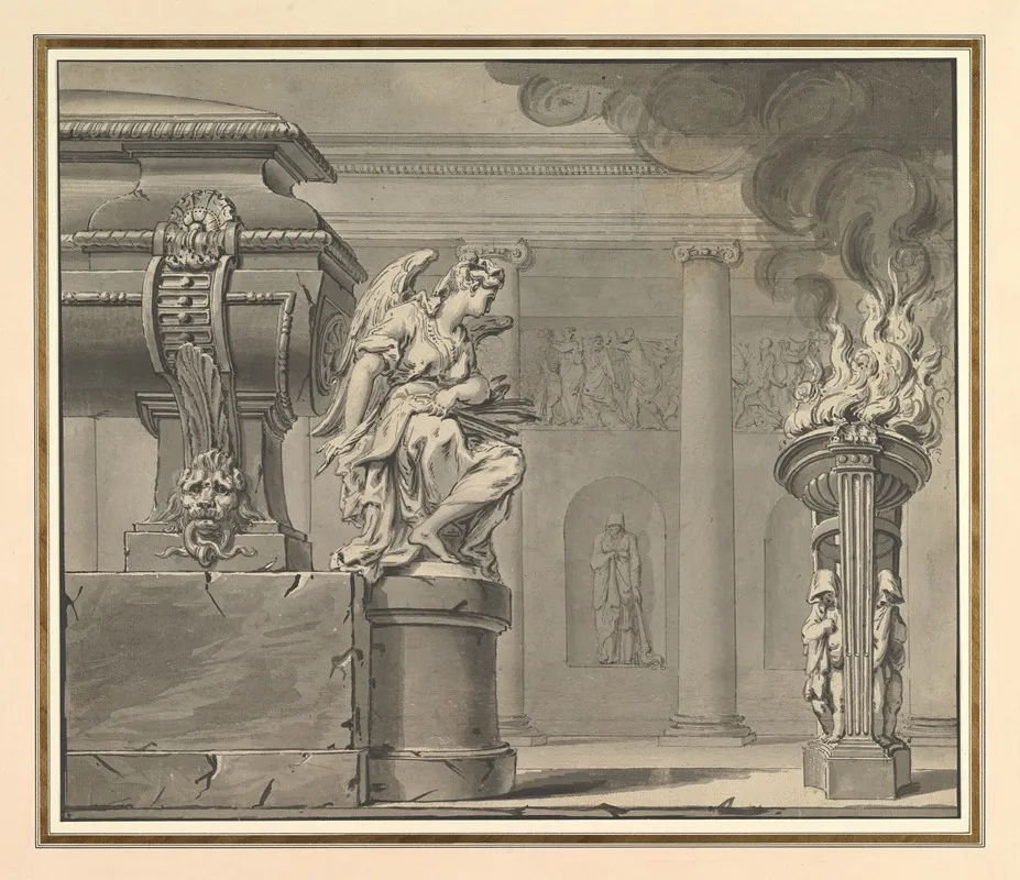 Classical Scene With A Tomb And Flaming Brazier by Workshop of Gilles-Marie Oppenord - Canvas Print