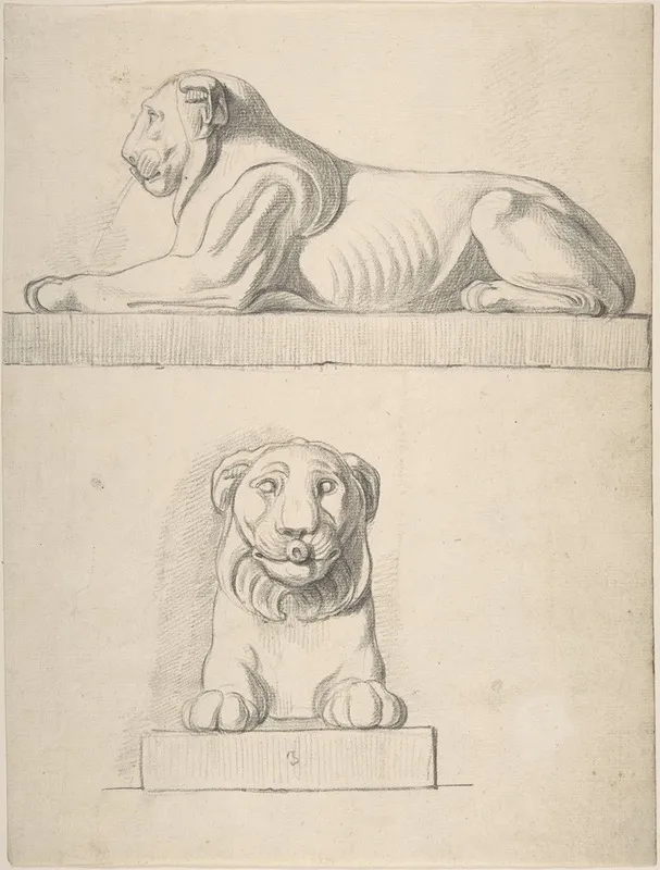 Classical Sculpture Of A Lion Front And Side Views by Thomas Hardwick - Canvas Print