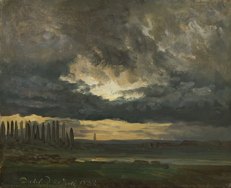 Cloud Study Over The Elbe With Poplars by Johan Christian Dahl - Canvas Print
