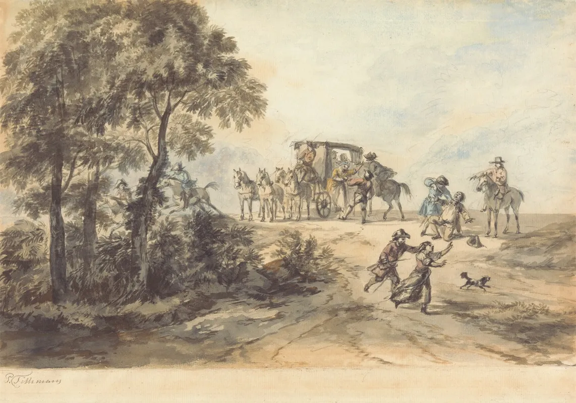 Coach And Highwayman by Peter Tillemans - Canvas Print