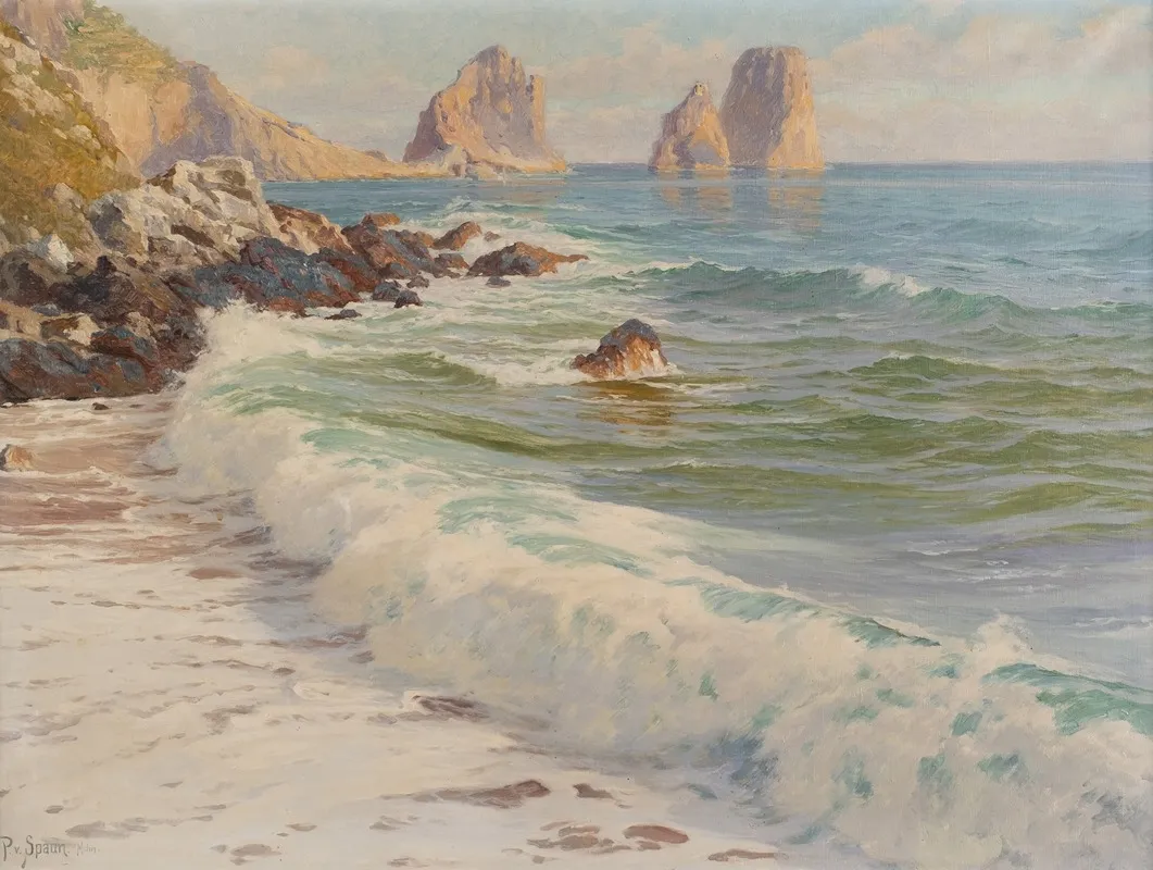 Coast At Capri With Faraglioni Rocks by Paul Von Spaun - Canvas Print