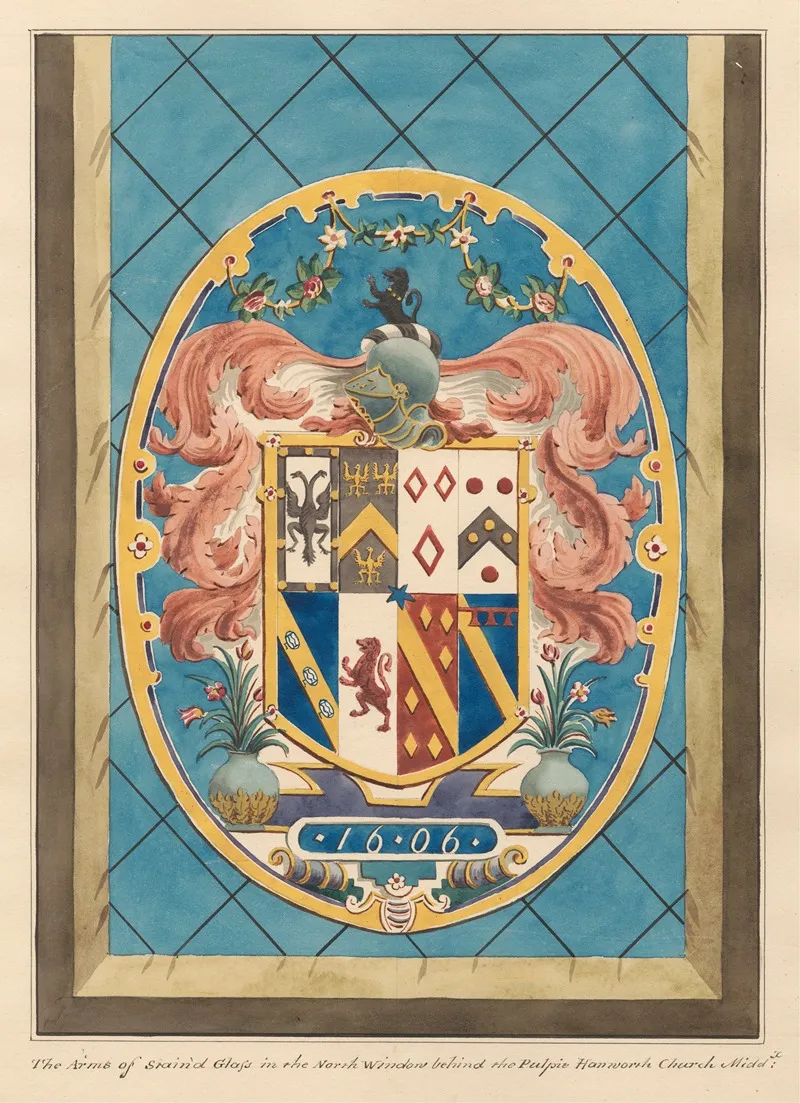 Coat Of Arms In Stained Glass Window Behind The Pulpit Form Hanworth Church by Daniel Lysons - Canvas Print