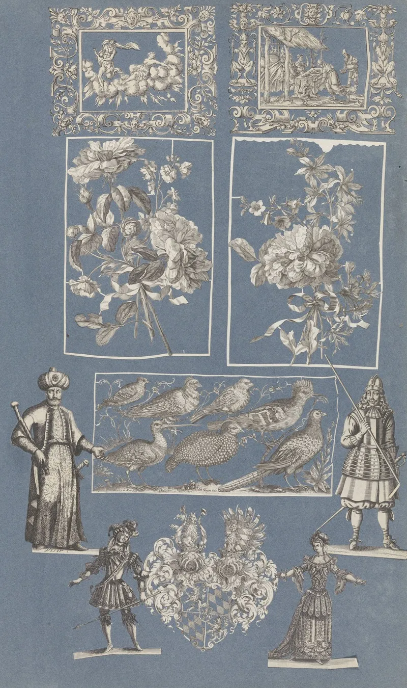 Collage Of Cut Out Prints Pasted On Blue Paper Pl 02