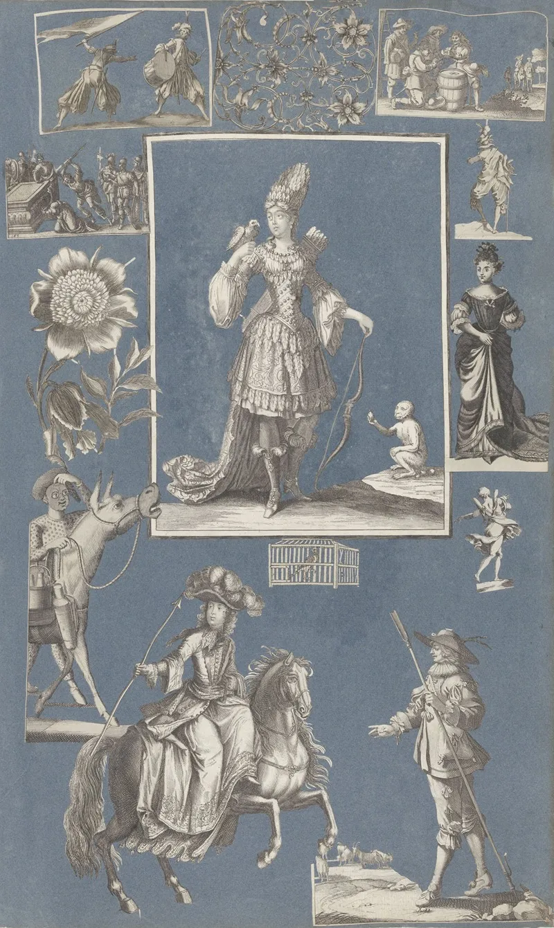 Collage Of Cut Out Prints Pasted On Blue Paper Pl 03