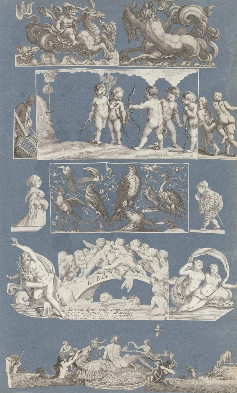 Collage Of Cut Out Prints Pasted On Blue Paper Pl 06