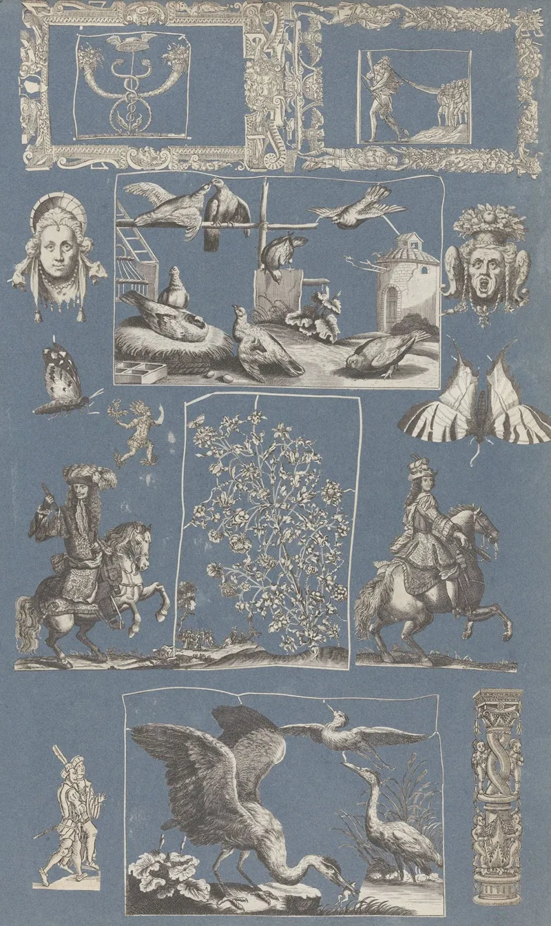 Collage Of Cut Out Prints Pasted On Blue Paper Pl 07