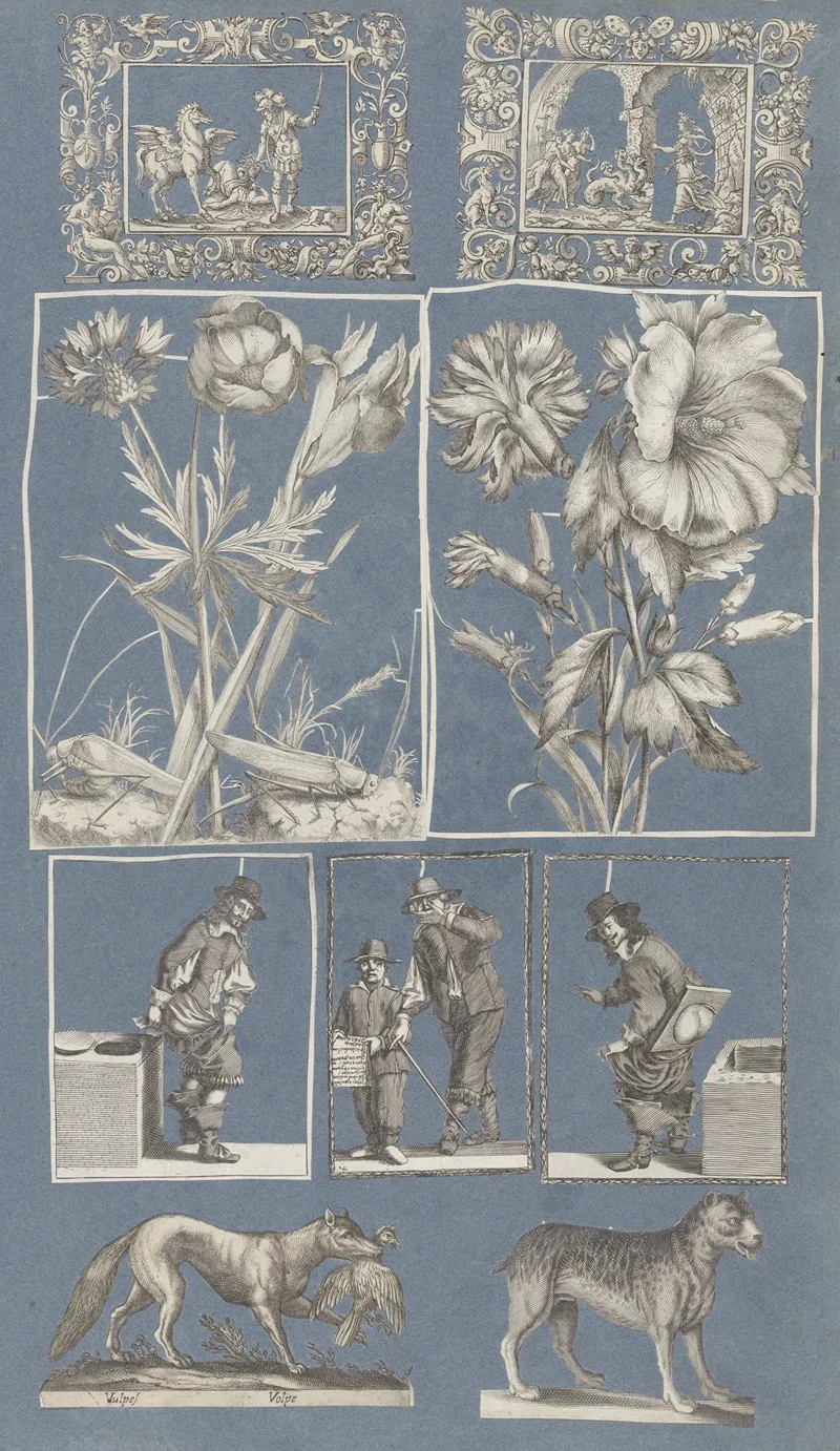Collage Of Cut Out Prints Pasted On Blue Paper Pl 08