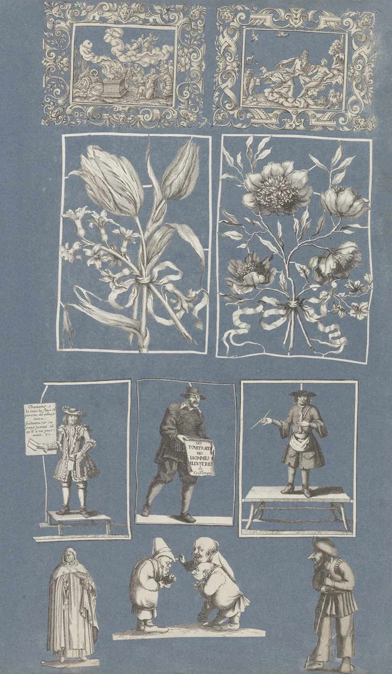 Collage Of Cut Out Prints Pasted On Blue Paper Pl 09