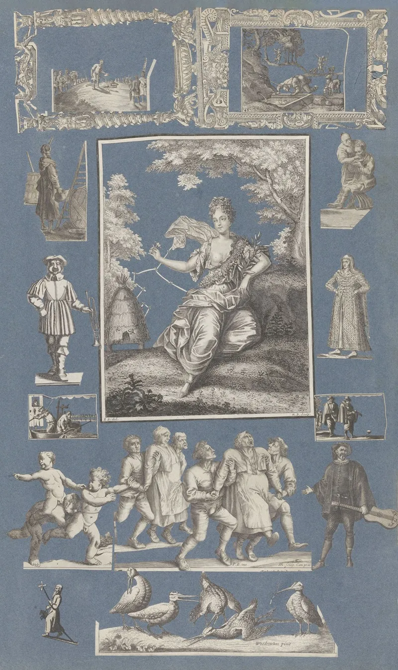 Collage Of Cut Out Prints Pasted On Blue Paper Pl 13