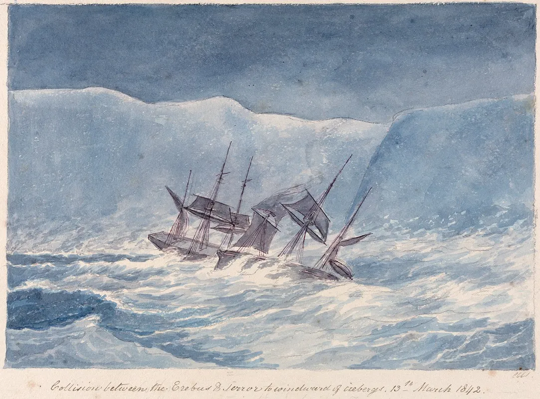 Collision Between The Erebus Terrror To Windward Of Icebergs 13th March 1842