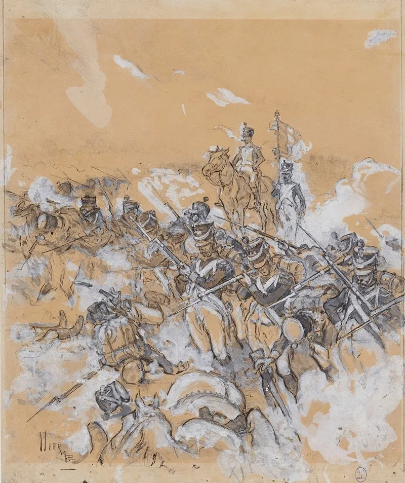 Colomba Il Y Avait Un Officier Monte Sur Un Petit Cheval De Bois by Daniel Urrabieta Vierge - Canvas Print