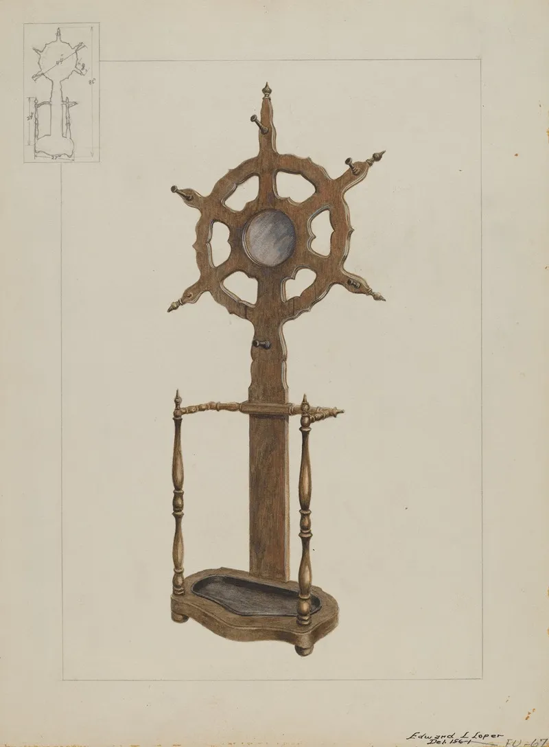 Combination Hat Rack And Umbrella Stand by Edward L. Loper - Canvas Print