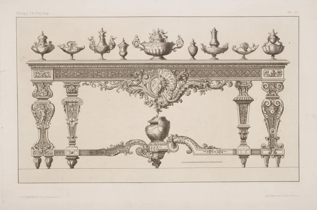 Combined Designs For A Table And Nine Designs For Urns by André-Charles Boulle - Canvas Print
