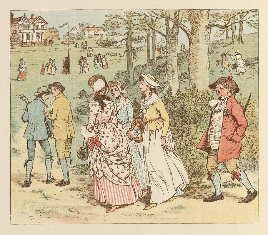 Come Lasses And Lads Pl 2 by Randolph Caldecott - Canvas Print