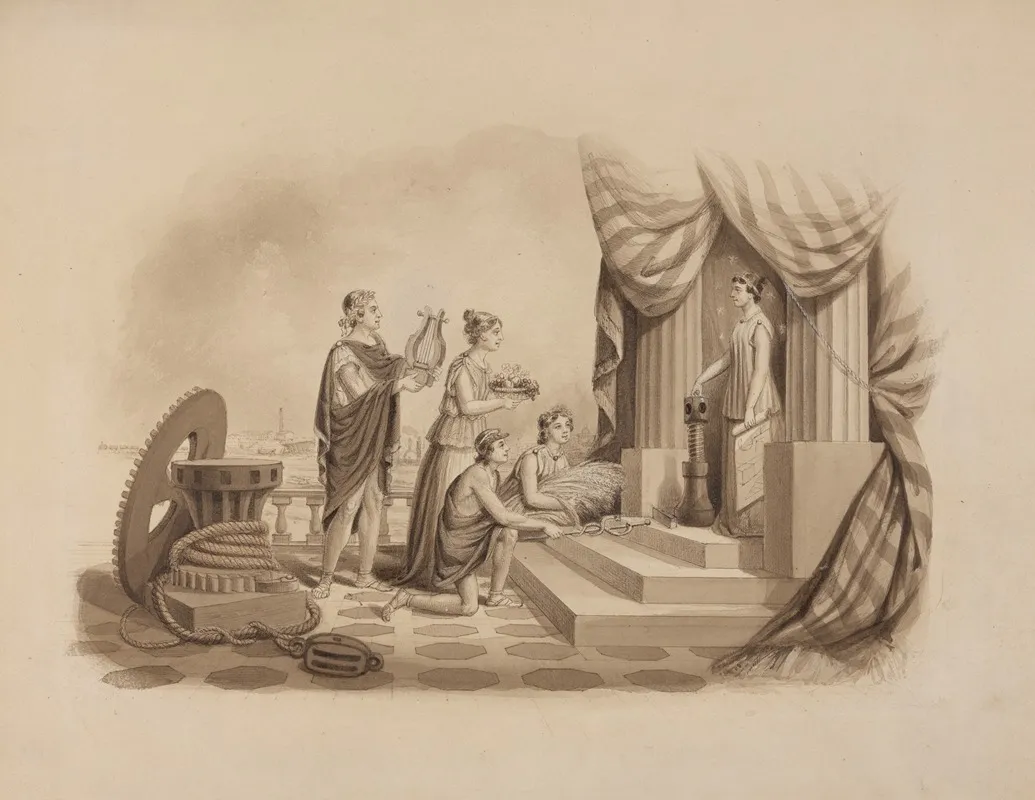 Commerce Agriculture And The Fine Arts Acknowledging Their Obligations To Mechanics by David Claypoole Johnston - Canvas Print