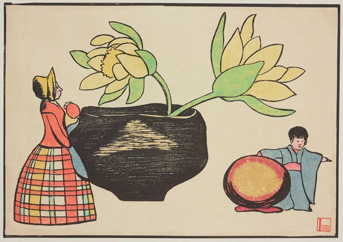 Composition Poupees Et Pivoines by Prosper-Alphonse Isaac - Canvas Print