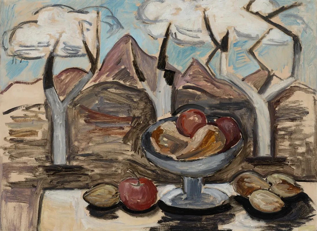 Compote Of Fruit And Landscape by Marsden Hartley - Canvas Print