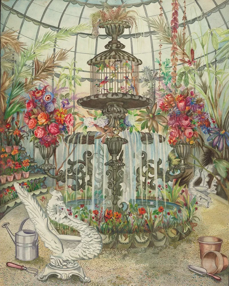 Conservatory Fountain by Perkins Harnly - Canvas Print